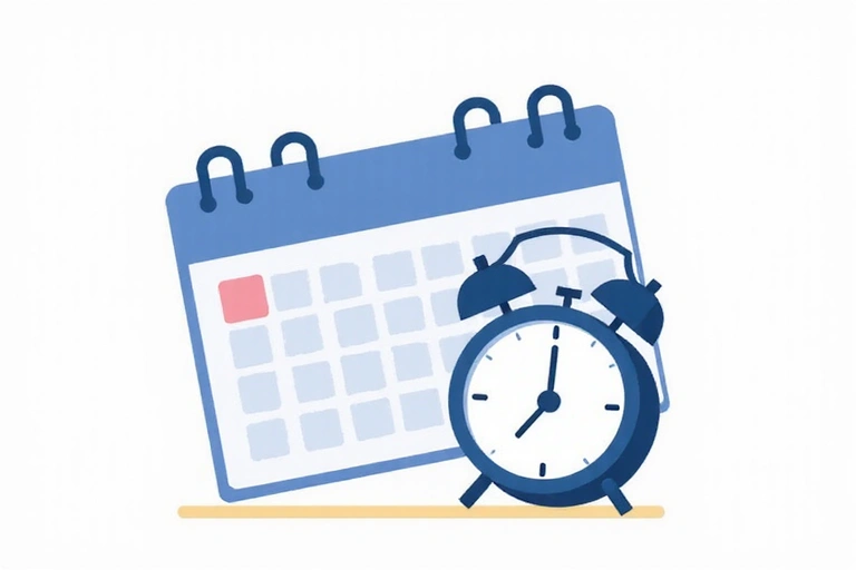Illustration eines Kalenders und einer Uhr, die Terminmanagement und Planung symbolisieren.
